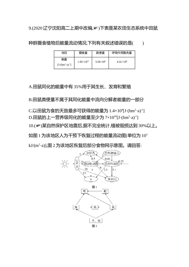 生物人教版新教材选择性必修2课时素养练：第3章第2节　生态系统的能量流动_高中九科知识点归纳。_人教版高中Word电子版试卷练习试题知识点全科_高中生物试卷习题_生物选修_选修2