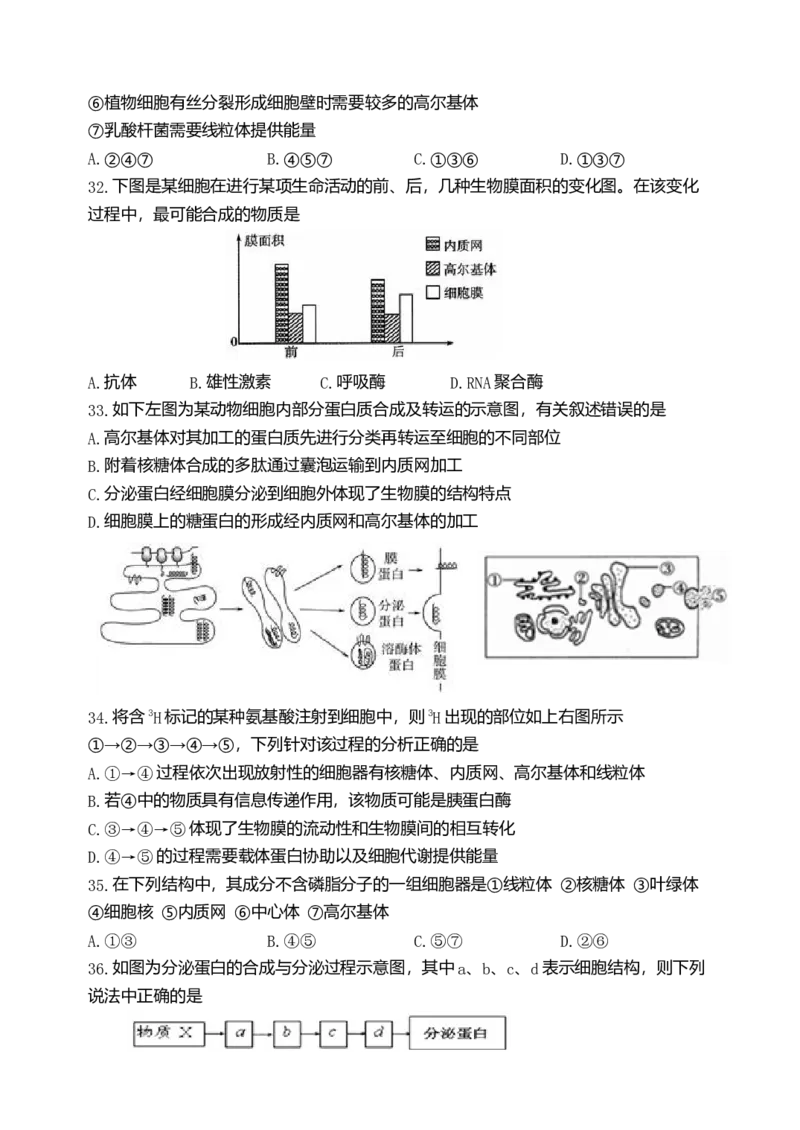 天津市耀华中学高一上学期期中形成性检测生物试题_高中九科知识点归纳。_人教版高中Word电子版试卷练习试题知识点全科_高中生物试卷习题_生物必修_必修1