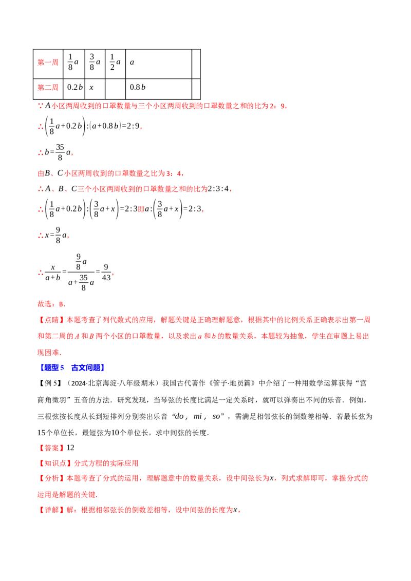 专题15.5分式方程的应用（十大题型）（举一反三）（人教版）（教师版）_初中数学_八年级数学上册（人教版）_母题专项-U66_2025版