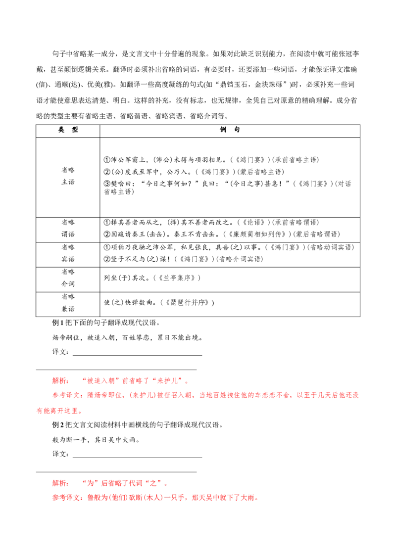 考点06理解翻译文中的句子（文言文阅读）-备战2025年高考语文一轮复习考点帮（北京专用）（原卷版）_01高考语文_52025年新高考资料_一轮复习_备战2025年高考语文一轮复习考点帮