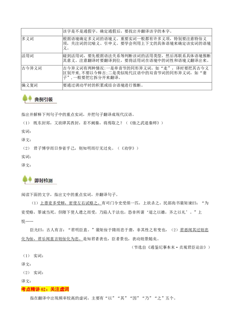 考点06理解翻译文中的句子（文言文阅读）-备战2025年高考语文一轮复习考点帮（北京专用）（原卷版）_01高考语文_52025年新高考资料_一轮复习_备战2025年高考语文一轮复习考点帮