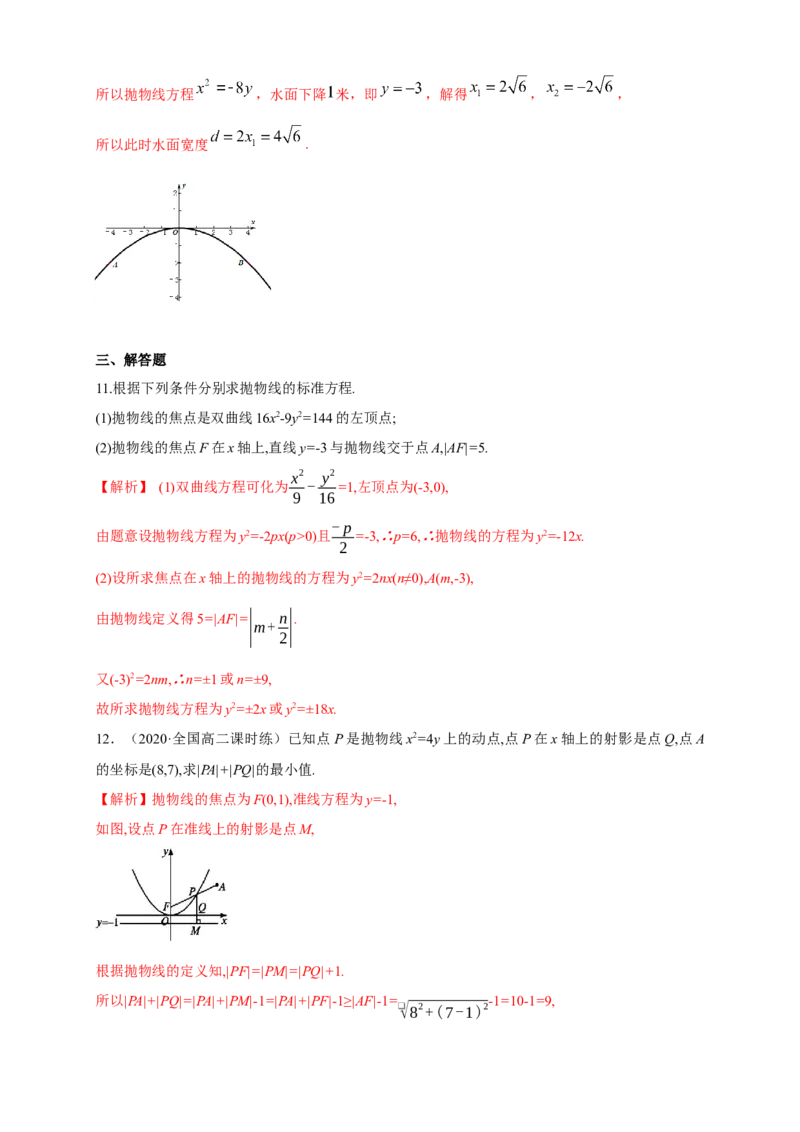 新教材精创3.3.1抛物线及其标准方程-A基础练（解析版）_高中九科知识点归纳。_人教版高中Word电子版试卷练习试题知识点全科_高中数学试卷习题_数学选修_选修1_1.同步练习（60份）