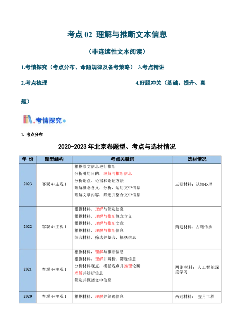 考点02理解与推断文本信息（非连续性文本阅读）（原卷版）_01高考语文_52025年新高考资料_一轮复习_备战2025年高考语文一轮复习考点帮