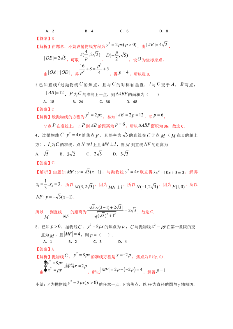 易错点18抛物线答案-备战2023年高考数学易错题_2.2025数学总复习_赠品通用版（老高考）复习资料_一轮复习_2023年高考数学一轮复习易错题（含解析）