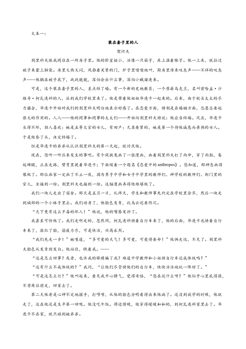 13.2《装在套子里的人》（学生版）_高语_高中语文_必修下册_同步讲义