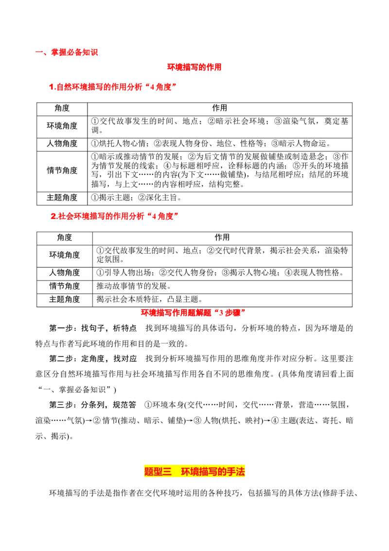 第3节赏析环境描写-口袋书2024年高考语文一轮复习知识清单（全国通用）（解析版）_01高考语文_通用版（老高考）复习资料_2024年复习资料_第3章文学类文本阅读（一）小说