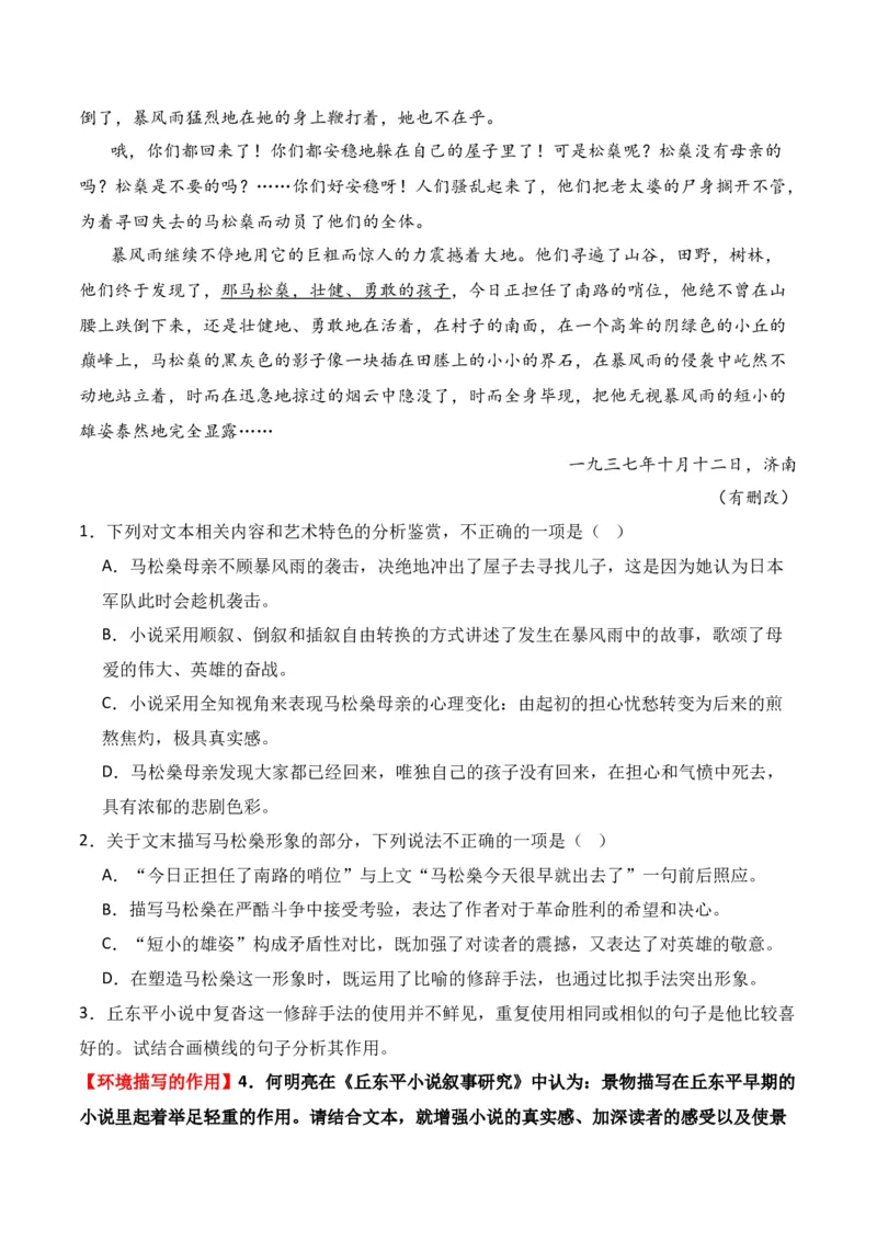 第3节赏析环境描写-口袋书2024年高考语文一轮复习知识清单（全国通用）（解析版）_01高考语文_通用版（老高考）复习资料_2024年复习资料_第3章文学类文本阅读（一）小说