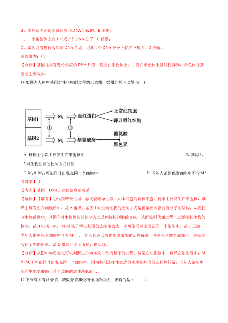 高一生物下学期期中测试卷01（人教版2023选择性必修2）（解析版）_高中九科知识点归纳。_人教版高中Word电子版试卷练习试题知识点全科_高中生物试卷习题_生物必修_必修2