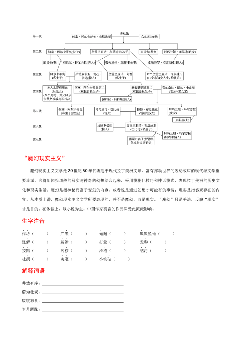11《百年孤独（节选）》（统编版选择性必修上册）（学生版）_高语_高中语文_选择性必修上册_同步讲义