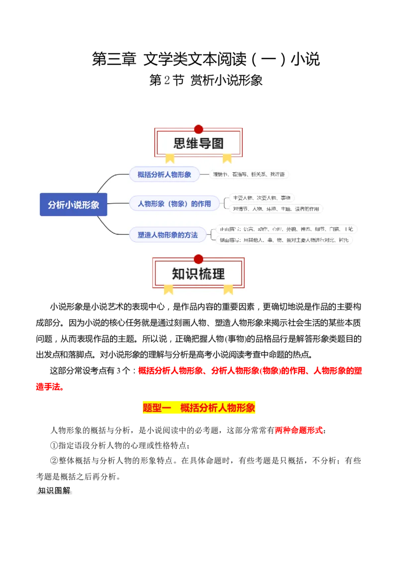 第2节赏析小说形象-口袋书2024年高考语文一轮复习知识清单（全国通用）（解析版）_01高考语文_通用版（老高考）复习资料_2024年复习资料_第3章文学类文本阅读（一）小说