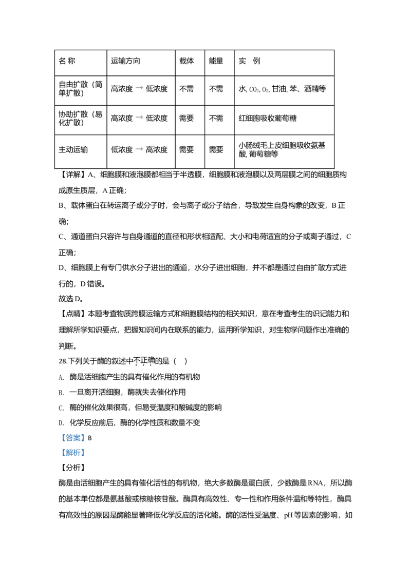 天津市部分区高一上学期期中考试生物试题Word版含解析_高中九科知识点归纳。_人教版高中Word电子版试卷练习试题知识点全科_高中生物试卷习题_生物必修_必修1
