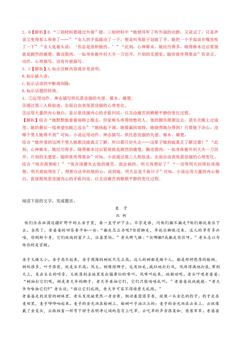 第05讲小说环境类题目（练习）（解析版）_01高考语文_4.22024年新高考资料_1.2024一轮复习_2024年高考语文一轮复习讲练（新教材新高考