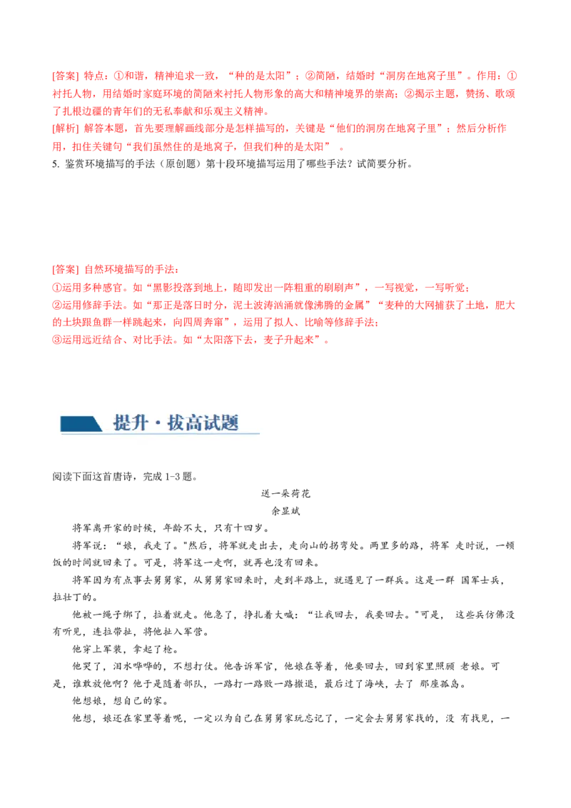 第05讲小说环境类题目（练习）（解析版）_01高考语文_4.22024年新高考资料_1.2024一轮复习_2024年高考语文一轮复习讲练（新教材新高考