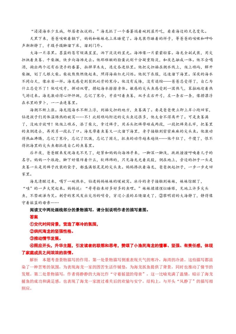 第05讲小说环境类题目（练习）（解析版）_01高考语文_4.22024年新高考资料_1.2024一轮复习_2024年高考语文一轮复习讲练（新教材新高考