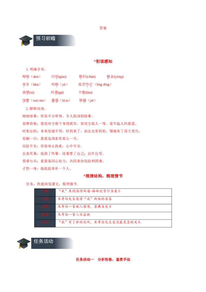 08《大卫&middot;科波菲尔（节选）》（导学案）-（统编版选择性必修上册）_高语_高中语文_选择性必修上册_导学案