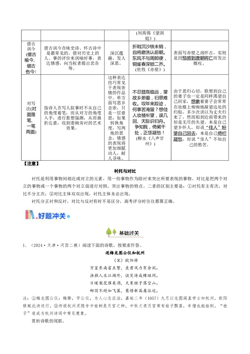 考点08古诗词阅读之古诗词鉴赏-备战2025年高考语文一轮复习考点帮（天津专用）（原卷版）_01高考语文_52025年新高考资料_一轮复习_备战2025年高考语文一轮复习考点帮