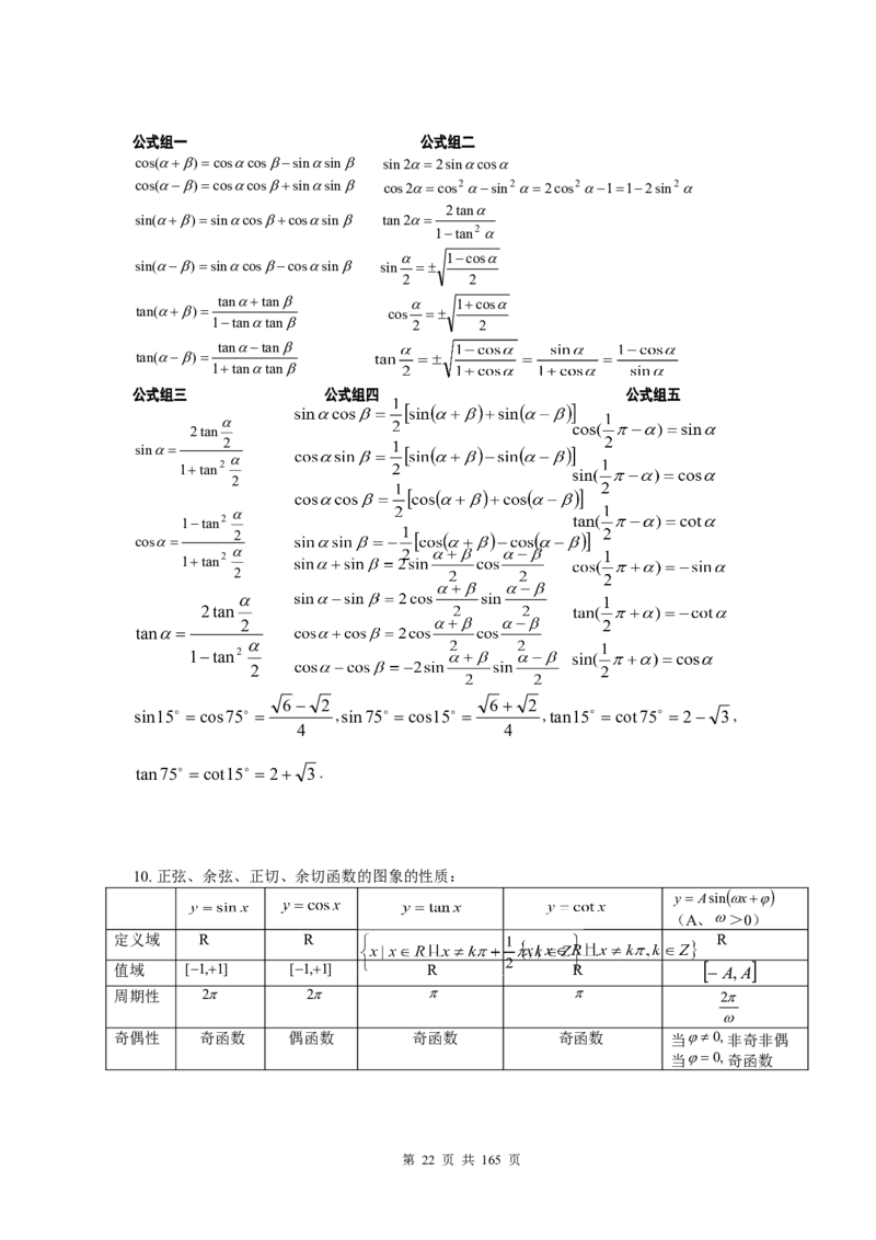 数学_高考数学知识点总结及解题思路_122页_高中九科知识点归纳。_数学