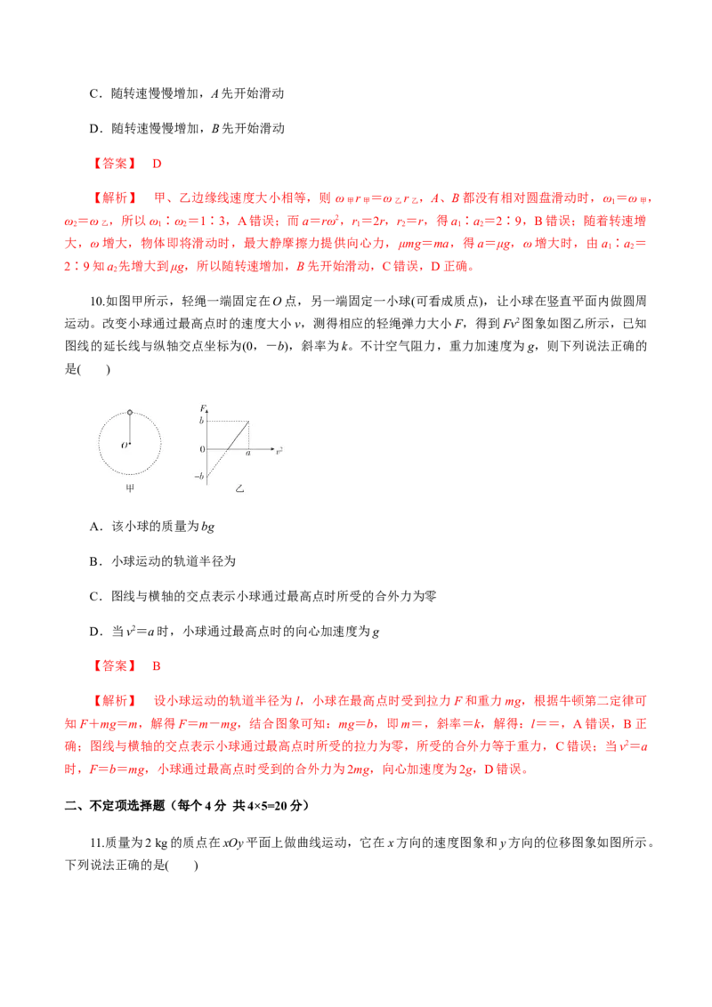 第五章曲线运动（单元测试）（解析版）_高中九科知识点归纳。_人教版高中Word电子版试卷练习试题知识点全科_高中物理试卷习题_物理必修_必修2_人教版物理必修二同步练习（053份）