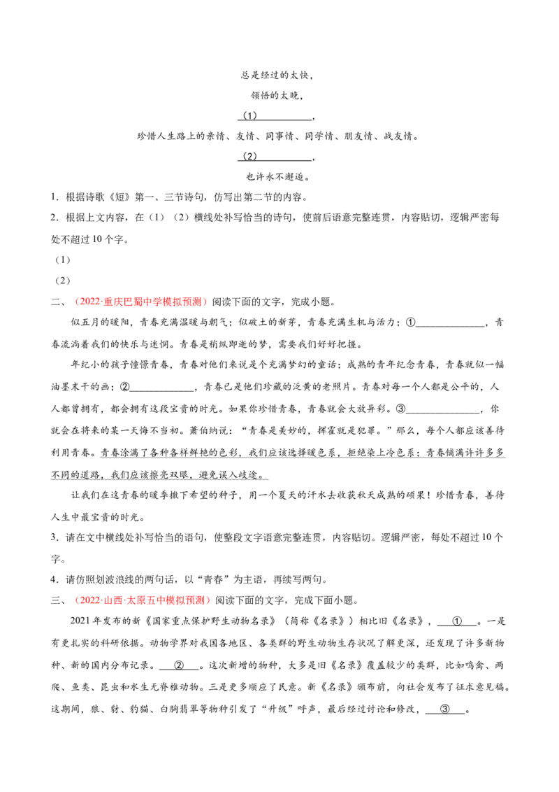 考向09仿写句子-备战2023年高考语文一轮复习考点微专题（新高考地区专用）（原卷版）_01高考语文_32023年新高考资料_一轮复习