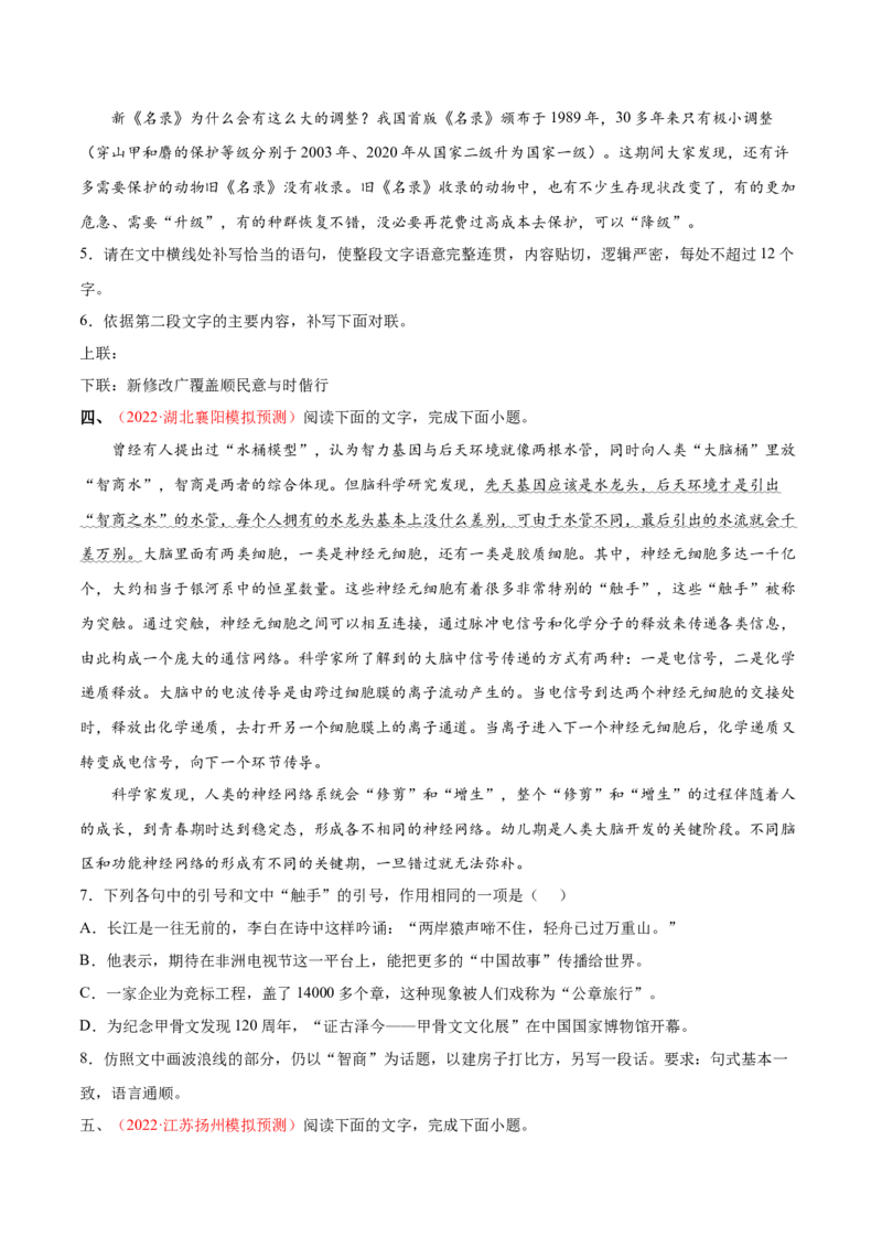 考向09仿写句子-备战2023年高考语文一轮复习考点微专题（新高考地区专用）（原卷版）_01高考语文_32023年新高考资料_一轮复习