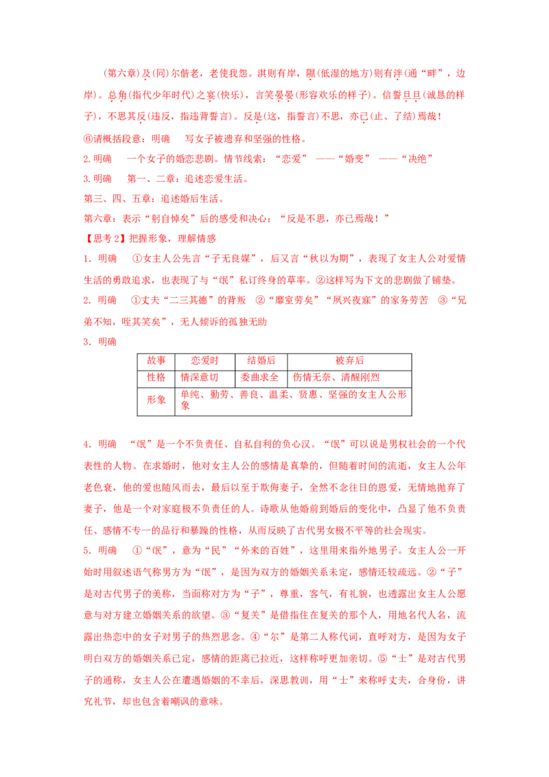 1.1《氓》（学案）-新教材精创2020-2021学年高二语文新教材同步备课（部编版选择性必修下册）_高语_人教版高中语文_05部编高中语文选择性必修下册_01课件+教案+学案+习题4.5更新