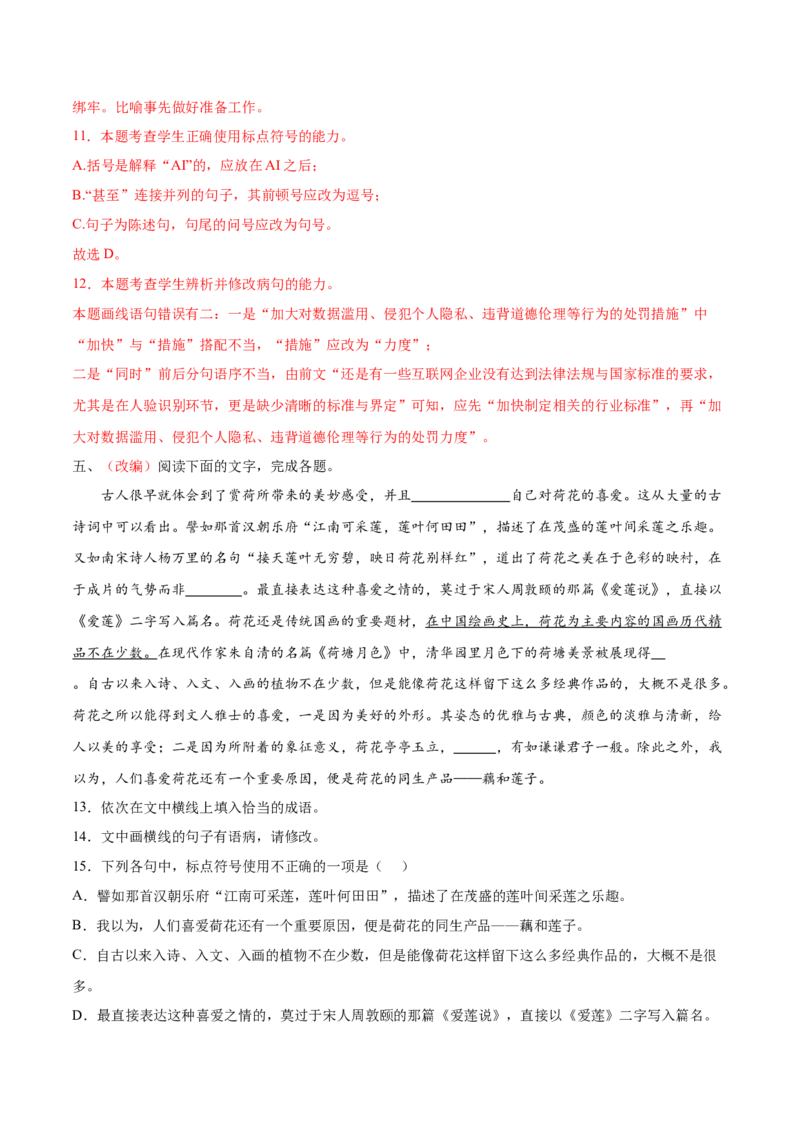 考向05正确使用标点符号-备战2023年高考语文一轮复习考点微专题（全国通用）（解析版）_01高考语文_6赠通用版（老高考）复习资料_一轮复习