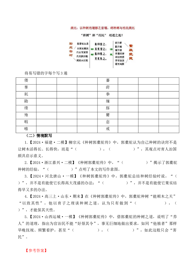 第17篇《种树郭橐驼传》（解析版）_01高考语文_5.22025年新高考资料_2025年新高考语文60篇古诗文必背篇目默写+阅读闯关手册