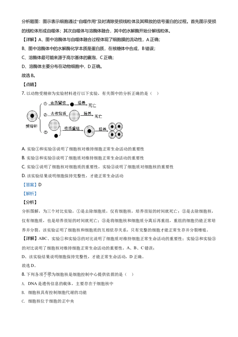精品解析：北京房山区高一上学期期末生物试题（解析版）_高中九科知识点归纳。_人教版高中Word电子版试卷练习试题知识点全科_高中生物试卷习题_生物必修_必修1_2.各地真题