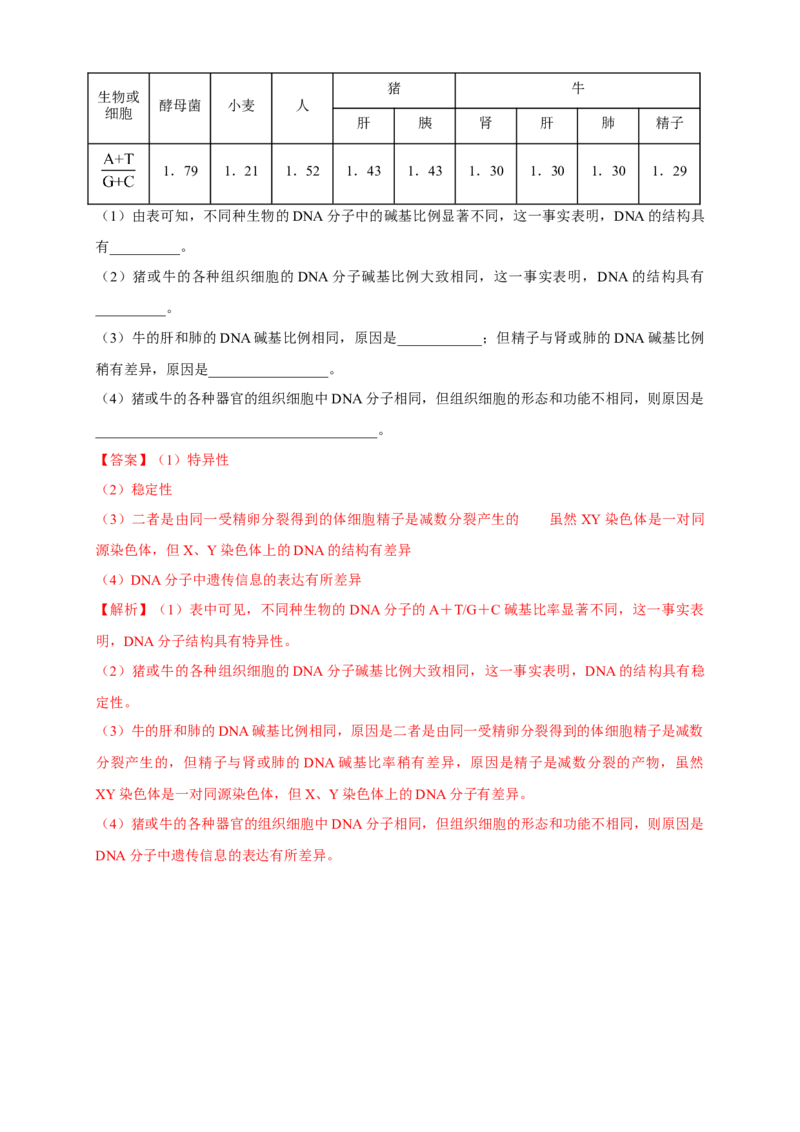 新教材精创3.2DNA的结构练习（2）（解析版）_高中九科知识点归纳。_人教版高中Word电子版试卷练习试题知识点全科_高中生物试卷习题_生物必修_必修2_1、同步练习