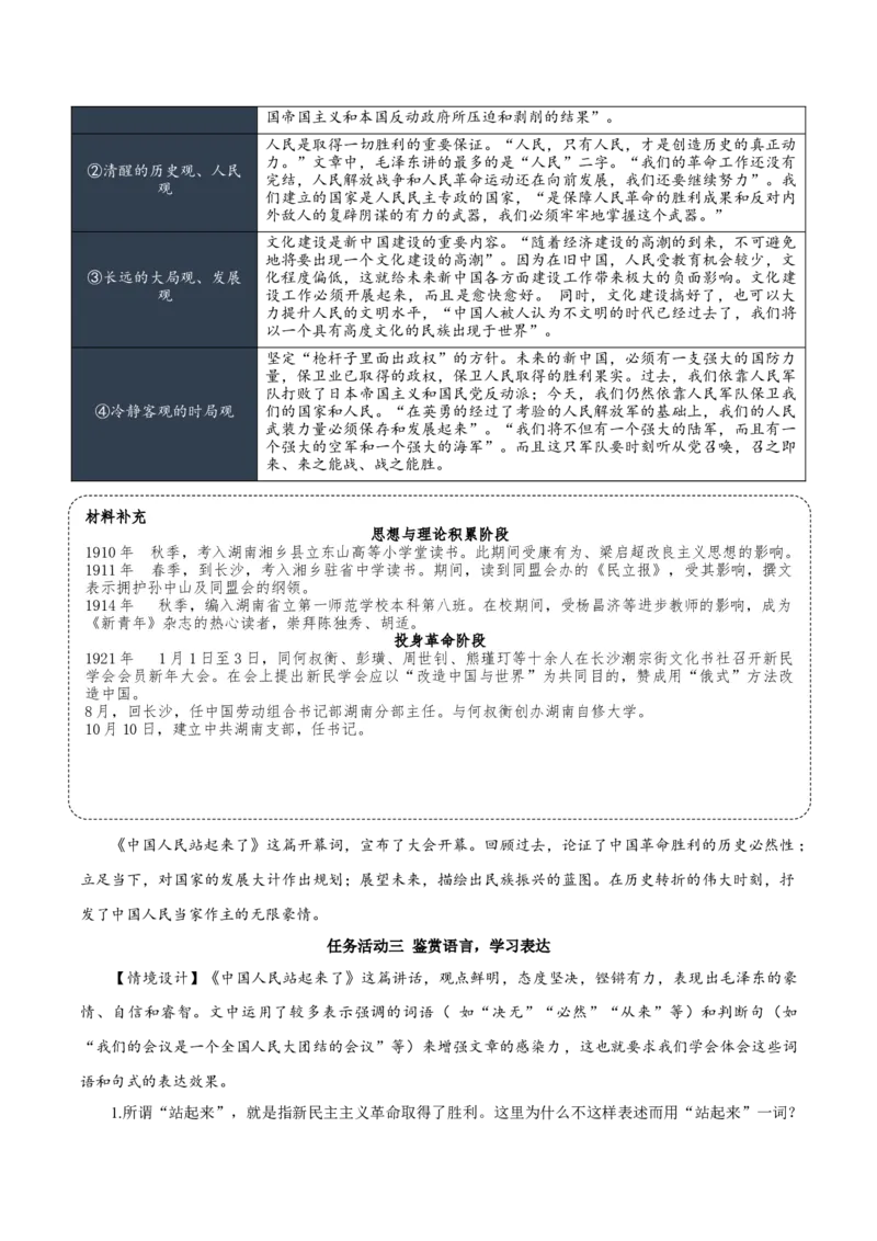 1《中国人民站起来了》（教学设计）-（统编版选择性必修上册）_高语_高中语文_选择性必修上册_教学设计