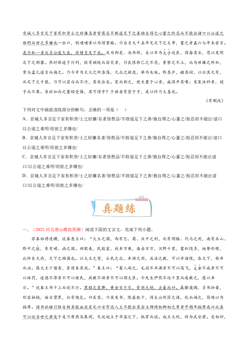 考向17文言断句-备战2023年高考语文一轮复习考点微专题（新高考地区专用）（原卷版）_01高考语文_32023年新高考资料_一轮复习