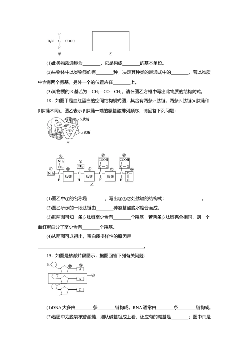 第02章组成细胞的分子（A卷）（原卷版）_高中九科知识点归纳。_人教版高中Word电子版试卷练习试题知识点全科_高中生物试卷习题_生物必修_必修1_人教版生物必修一单元测试（032份）