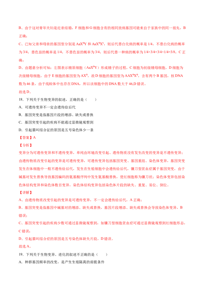 期末押题02-高一生物下学期期末专项复习（人教版2019必修2）（解析版）_高中九科知识点归纳。_人教版高中Word电子版试卷练习试题知识点全科_高中生物试卷习题_生物必修_必修2