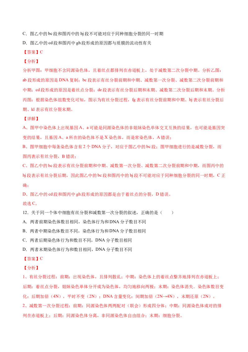 期末押题02-高一生物下学期期末专项复习（人教版2019必修2）（解析版）_高中九科知识点归纳。_人教版高中Word电子版试卷练习试题知识点全科_高中生物试卷习题_生物必修_必修2