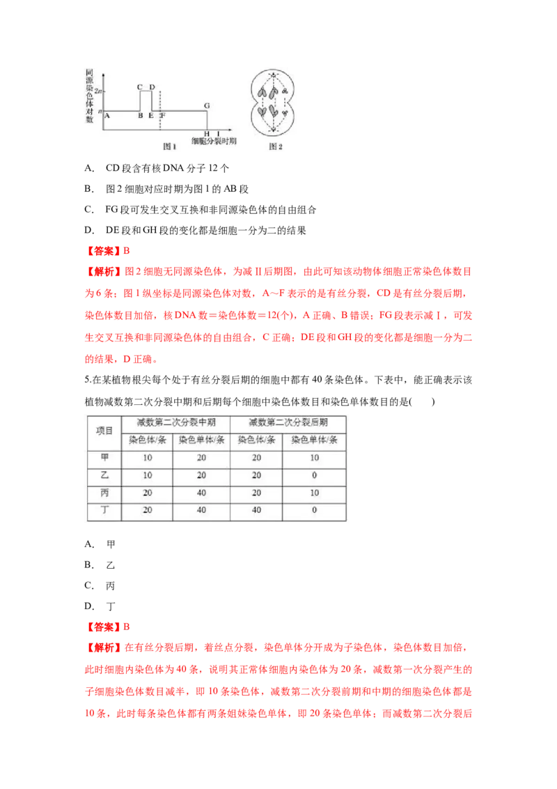 新教材精创2.1.2减数分裂与受精作用练习（1）（解析版）_高中九科知识点归纳。_人教版高中Word电子版试卷练习试题知识点全科_高中生物试卷习题_生物必修_必修2_1、同步练习
