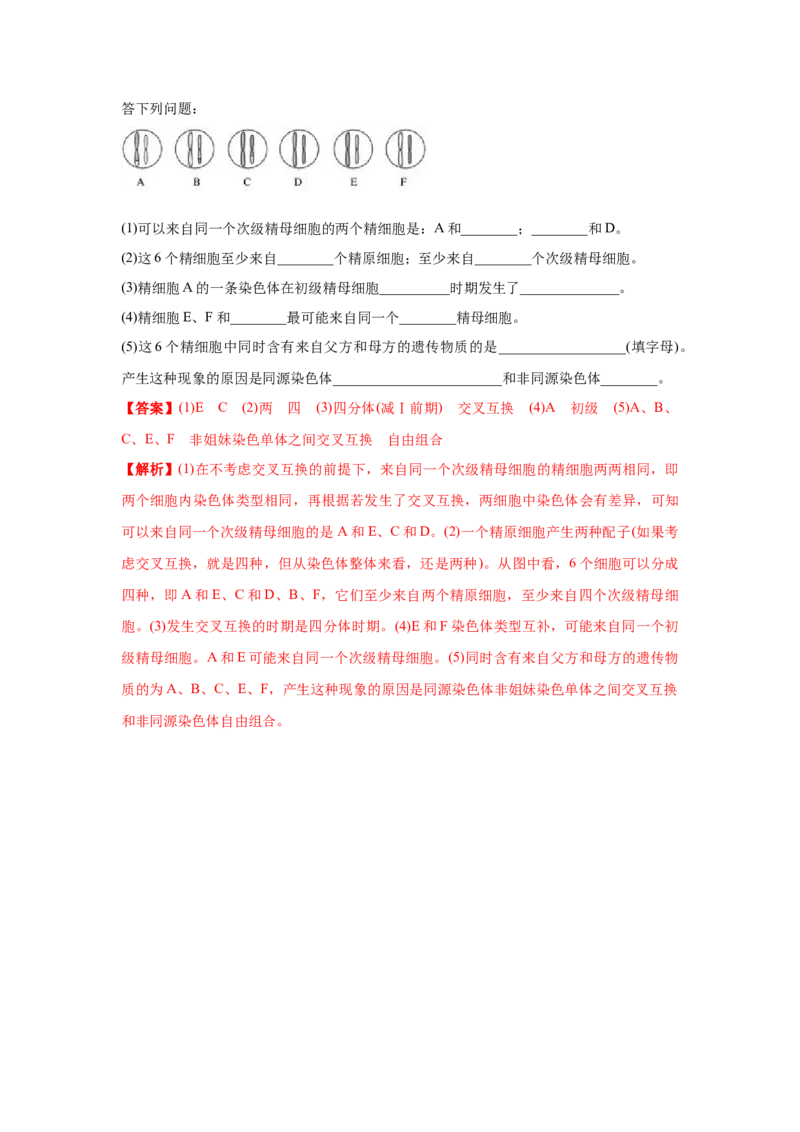 新教材精创2.1.2减数分裂与受精作用练习（1）（解析版）_高中九科知识点归纳。_人教版高中Word电子版试卷练习试题知识点全科_高中生物试卷习题_生物必修_必修2_1、同步练习