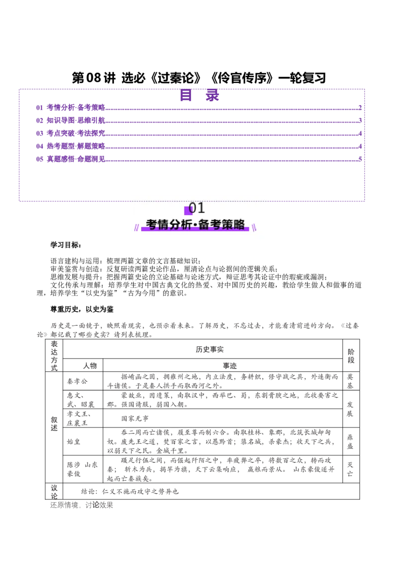 第08讲选必《过秦论》《五代史伶官传序》一轮复习（讲义）（解析版）_01高考语文_52025年新高考资料_一轮复习_2025年高考语文一轮复习讲练测_文言文阅读