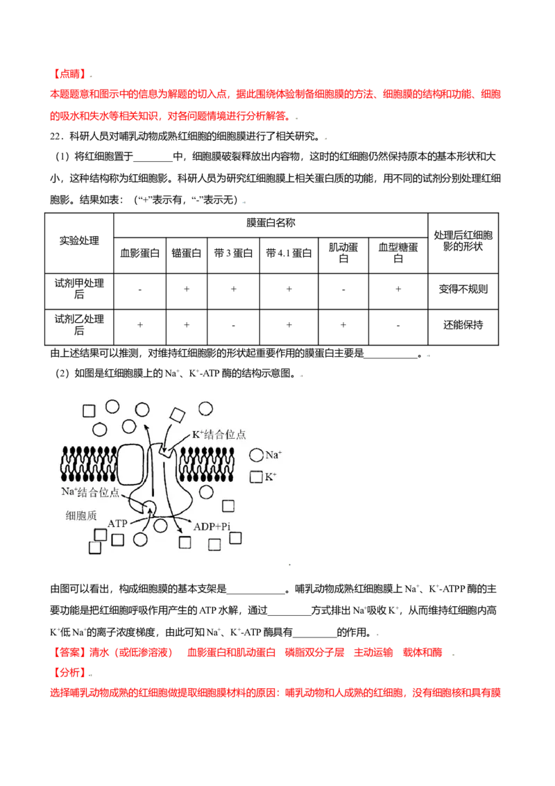 第四章章末测试-高一生物课后培优练（人教版2019必修1）（解析版）_高中九科知识点归纳。_人教版高中Word电子版试卷练习试题知识点全科_高中生物试卷习题_生物必修_必修1