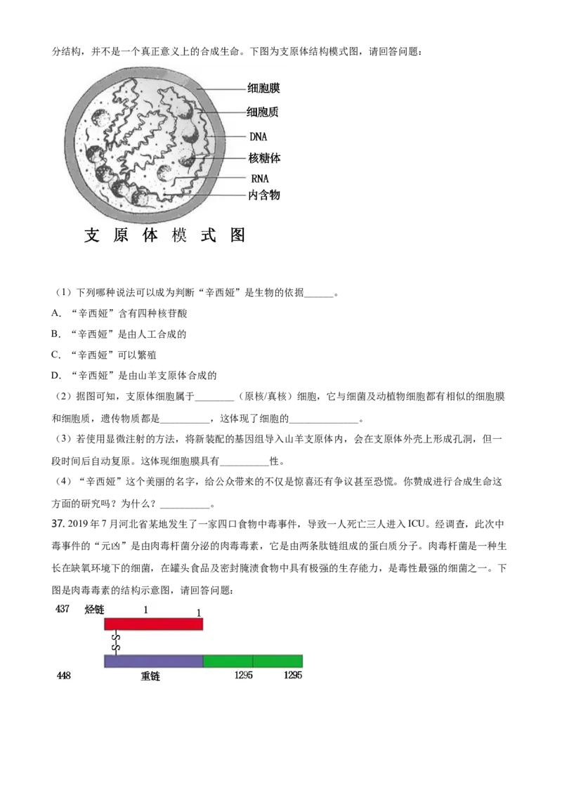 精品解析：北京丰台区高一上学期期末生物试题（原卷版）_高中九科知识点归纳。_人教版高中Word电子版试卷练习试题知识点全科_高中生物试卷习题_生物必修_必修1_2.各地真题