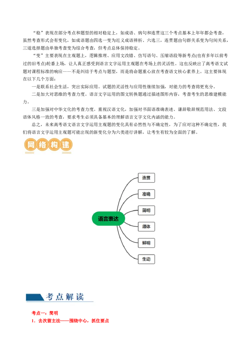 第07讲语言表达连贯、简明、得体，准确、鲜明、生动（讲义）（原卷版）_01高考语文_新高考复习资料_2024年新高考资料_一轮复习资料_第三部分语言文字运用