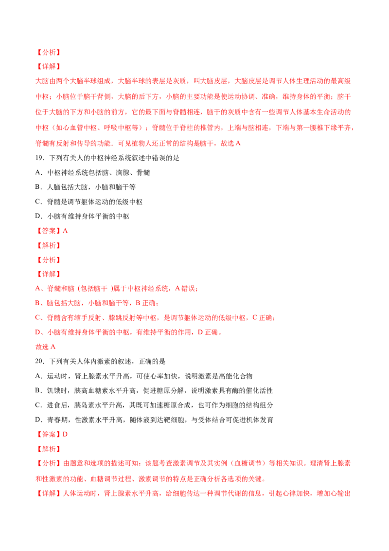 高二生物上学期期中测试卷01（人教版2019选择性必修1）（解析版）_高中九科知识点归纳。_人教版高中Word电子版试卷练习试题知识点全科_高中生物试卷习题_生物选修_选修1