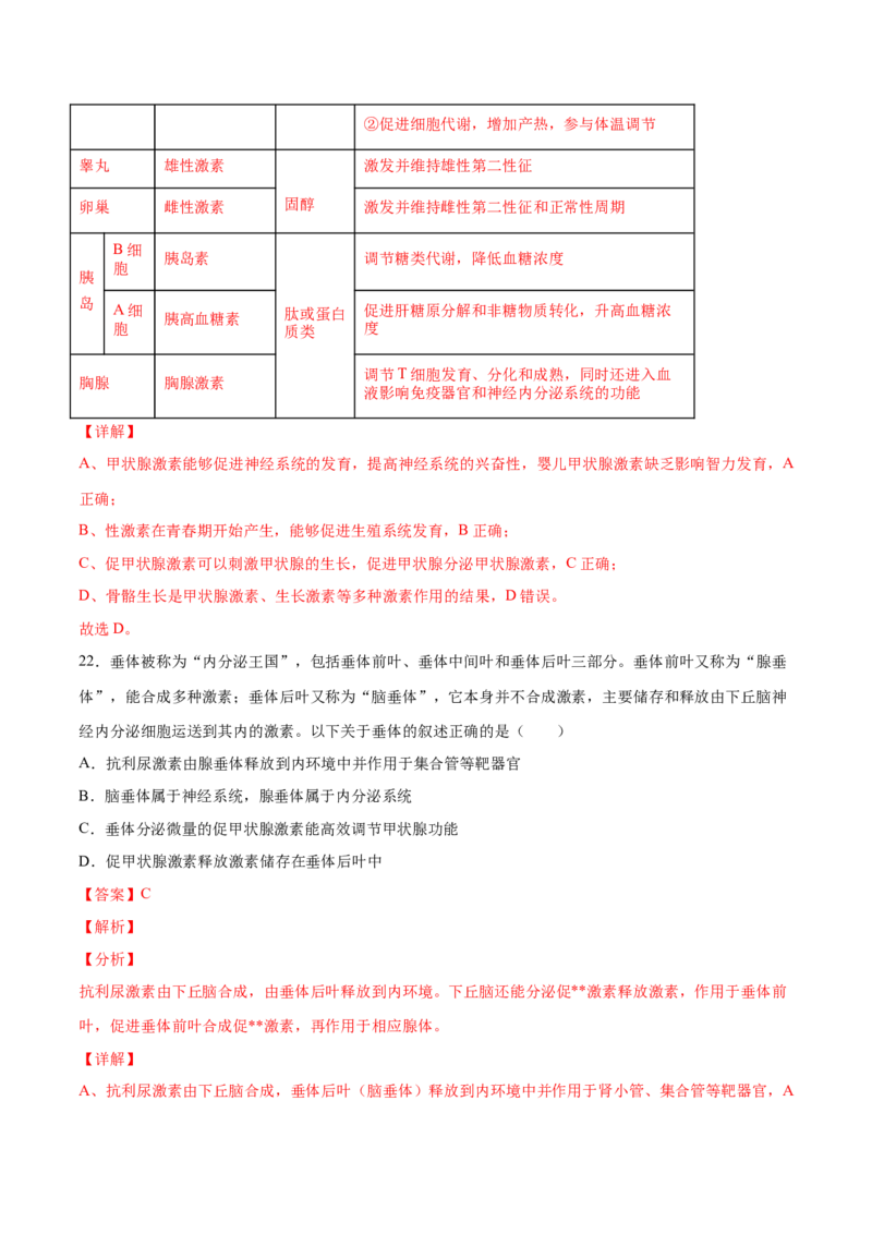 高二生物上学期期中测试卷01（人教版2019选择性必修1）（解析版）_高中九科知识点归纳。_人教版高中Word电子版试卷练习试题知识点全科_高中生物试卷习题_生物选修_选修1