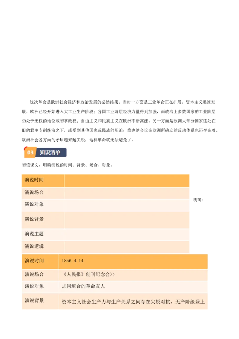 10.1《在〈人民报〉创刊纪念会上讲话》（同步学案）（教师版）_高语_高中语文_必修下册_同步讲义