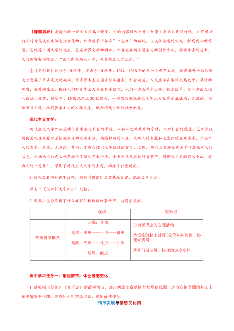 14《促织》《变形记（节选）》比较阅读（导学案）-（统编版必修下册）_高语_高中语文_必修下册_导学案