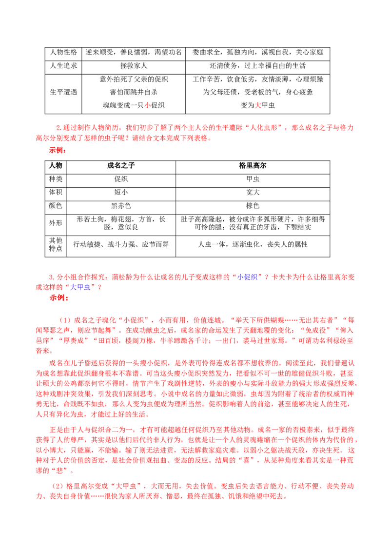 14《促织》《变形记（节选）》比较阅读（导学案）-（统编版必修下册）_高语_高中语文_必修下册_导学案