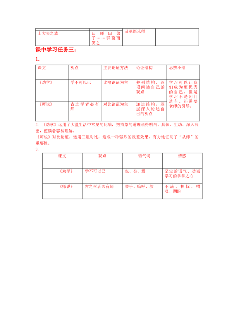 10《劝学》《师说》联读（导学案）-（统编版必修上册）_高语_高中语文_必修上册_导学案