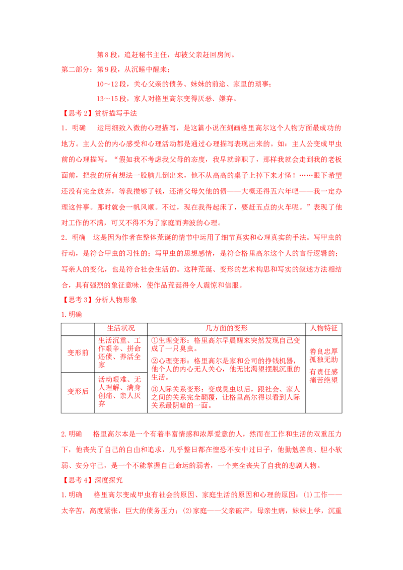 14.2《变形记（节选）》（学案）-格致课堂精选_高语_人教版高中语文_02部编高中语文必修下册_03第三套课件+教案+学案+习题5.10更新_学案