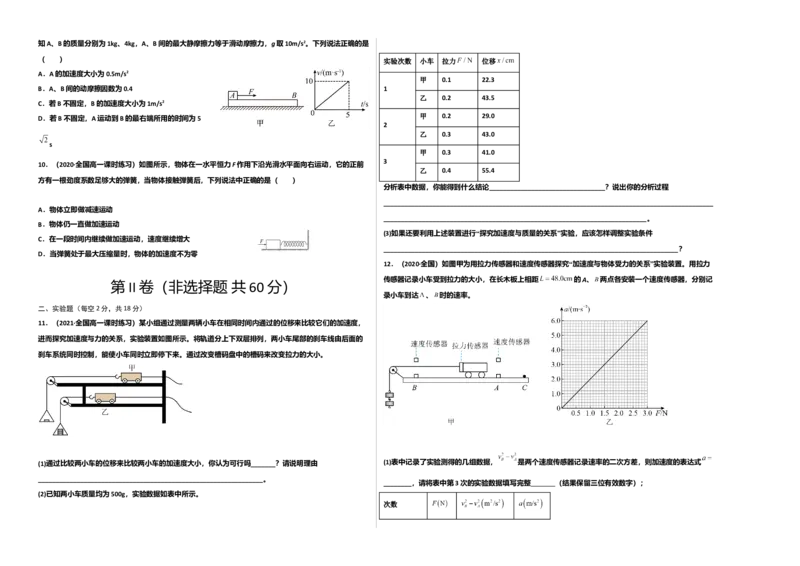 第四单元运动和力的关系（选拔卷）-单元测试学生版高一物理上册尖子生选拔卷（2019人教版）（考试版)_高中九科知识点归纳。_人教版高中Word电子版试卷练习试题知识点全科_必修1
