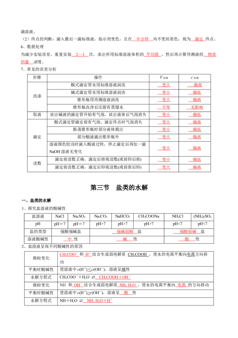 第三章水溶液中的离子反应与平衡-知识手册高中化学全册必背章节知识清单（人教版2019选择性必修1）（教师版）_高中九科知识点归纳。_高中化学试卷习题_化学选修_选修1
