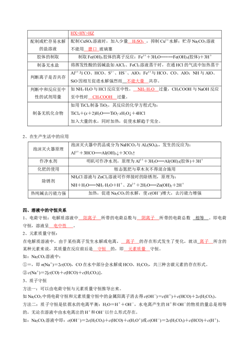 第三章水溶液中的离子反应与平衡-知识手册高中化学全册必背章节知识清单（人教版2019选择性必修1）（教师版）_高中九科知识点归纳。_高中化学试卷习题_化学选修_选修1